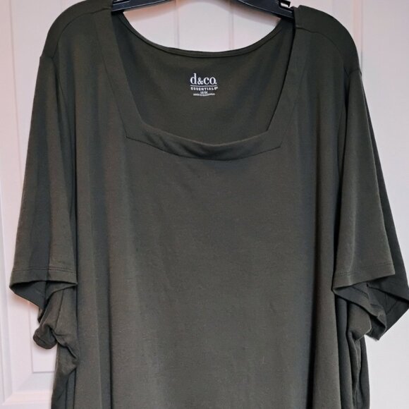 Denim& Co. Olive Green Square Neckline Cotton Tee Shirt-5X- EUC - Picture 1 of 4